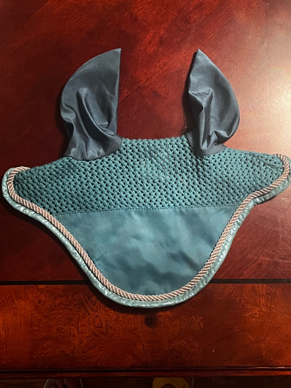 Teal Bonnet with Crochet, Roping and Sparkly Trim- FULL Size